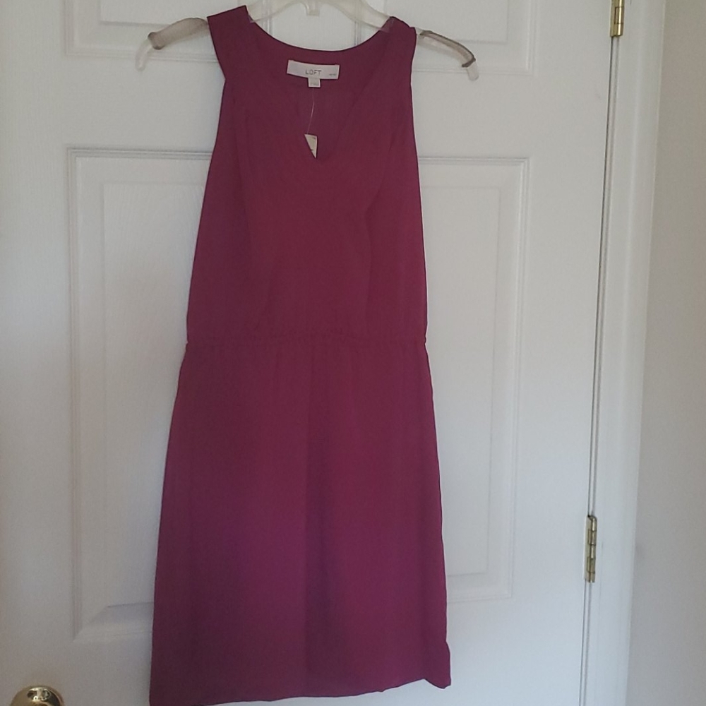 Loft Fuchsia Dress with decorative scoop neck